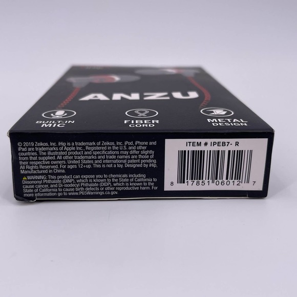 iHip Red ANZU Wired Earphones Built In Mic Fiber Cord Metal Housing IPEB7-R NEW - Picture 3 of 8